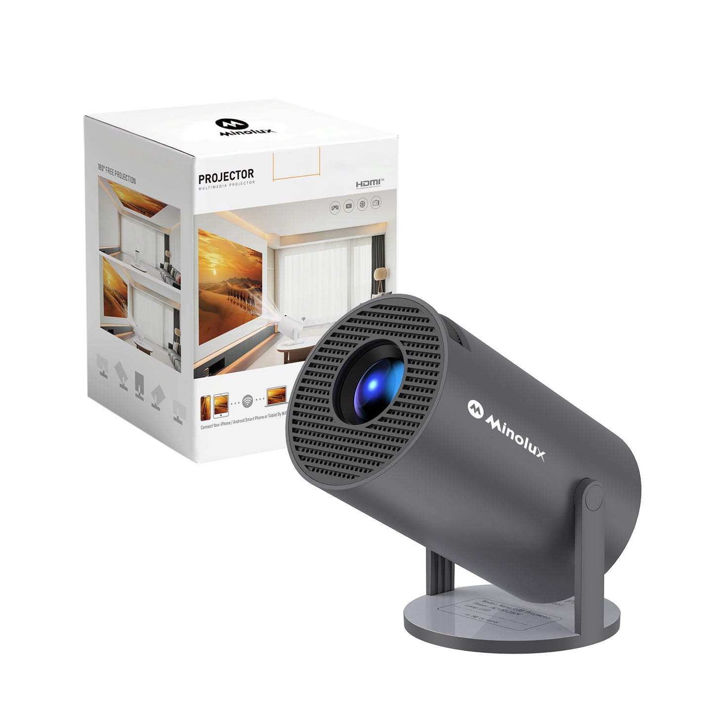 Minolux® Zwarte Mini Beamer – Draagbare Full HD Projector