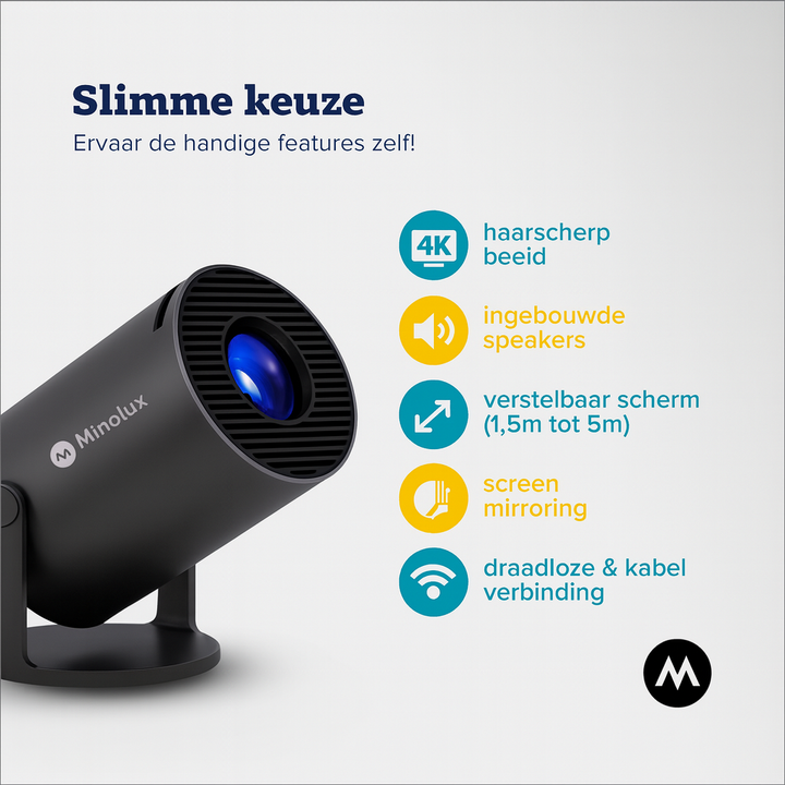 Minolux® Zwarte Mini Beamer – Draagbare Full HD Projector