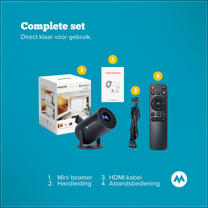 Minolux® Zwarte Mini Beamer – Draagbare Full HD Projector