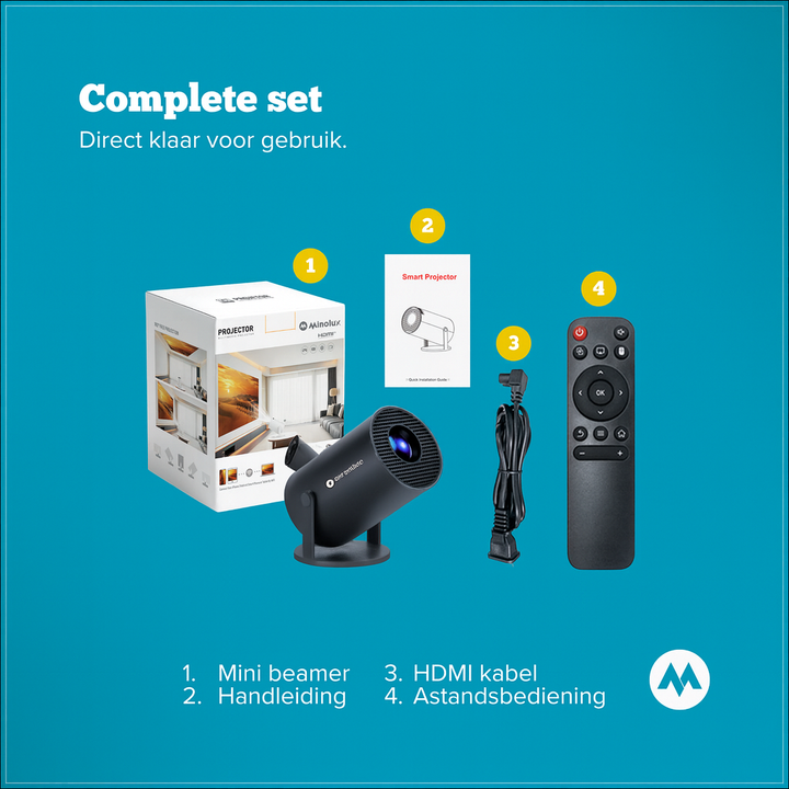 Minolux® Zwarte Mini Beamer – Draagbare Full HD Projector